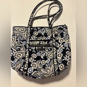 Vera Bradley Quilted Floral Tote Bag in Navy  and White